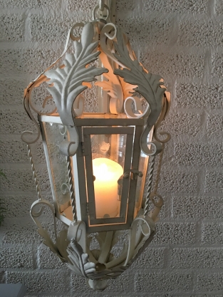 Lantern with wall bracket made of wrought iron, Old-White patina, really great looking!!!